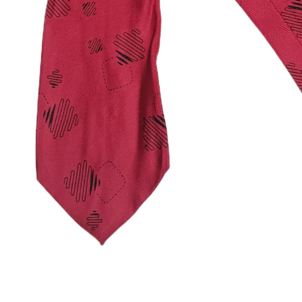 Giorgio Armani Silk Tie Men’s Short 56” Red Black Abstract Art Deco Wide New